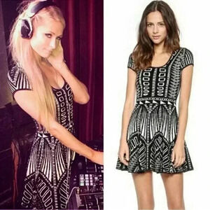 Torn by Ronny Kobo Black and White  bodycon mini dress S
